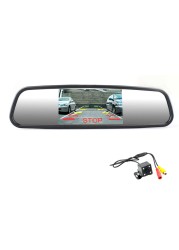 Parking Assistance System 4.3 Inch TFT LCD Monitor Rear View Mirror With 4 LED Lights Car Rear View Camera