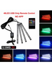 ANMINGPU Neon LED Car Ambient Foot Light with USB Wireless APP Remote Music Control Auto LED Interior Atmosphere Decorative Lamp