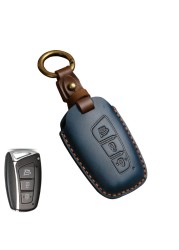 Luxury Leather Key Case Fob Cover Keychain Holder For Hyundai IX35 IX45 Elantra Santafe Equus Genesis Accessories Keyring Bag