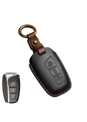 Luxury Leather Key Case Fob Cover Keychain Holder For Hyundai IX35 IX45 Elantra Santafe Equus Genesis Accessories Keyring Bag