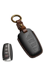 Luxury Leather Key Case Fob Cover Keychain Holder For Hyundai IX35 IX45 Elantra Santafe Equus Genesis Accessories Keyring Bag