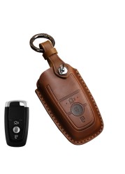 Leather Key Case Cover Fob Keychain Holder For Lincoln Ford Raptor F150 Explorer Everest Ranger Accessories Remote Keyring Bag