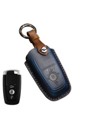 Leather Key Case Cover Fob Keychain Holder For Lincoln Ford Raptor F150 Explorer Everest Ranger Accessories Remote Keyring Bag