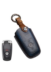 Leather Key Case Cover Fob Keychain Holder For Lincoln Ford Raptor F150 Explorer Everest Ranger Accessories Remote Keyring Bag