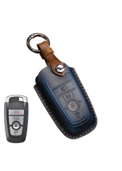 Leather Key Case Cover Fob Keychain Holder For Lincoln Ford Raptor F150 Explorer Everest Ranger Accessories Remote Keyring Bag