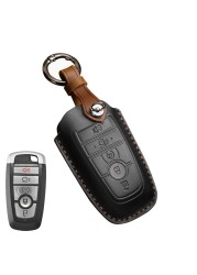 Leather Key Case Cover Fob Keychain Holder For Lincoln Ford Raptor F150 Explorer Everest Ranger Accessories Remote Keyring Bag