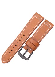 HENGRC Genuine Leather Watches Bracelet Black Blue Gray Brown Cowhide Watch Strap for Women Men 18 20mm 22mm 24mm Wrist Band