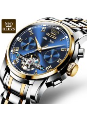 OLEVS Automatic Mechanical Men Watches Stainless Steel Waterproof Date Week Green Fascio Classic Wristwatches Reloj Hombre