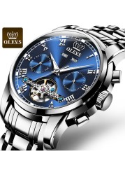 OLEVS Automatic Mechanical Men Watches Stainless Steel Waterproof Date Week Green Fascio Classic Wristwatches Reloj Hombre