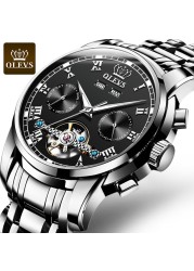 OLEVS Automatic Mechanical Men Watches Stainless Steel Waterproof Date Week Green Fascio Classic Wristwatches Reloj Hombre