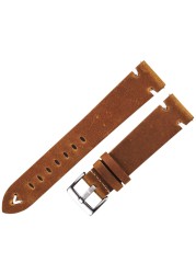 Leather Watchband Strap 18mm 20mm 22mm Quick Release Watch Strap Cowhide Strap Handmade Black Dark Brown Vintage Oil Wax Leather