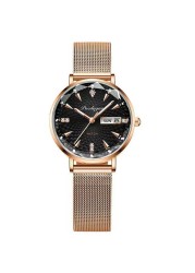 Swiss Brand POEDAGAR Women Watches Luxury Rose Gold Mesh Wristwatch Fashion Simple Waterproof Date Ladies Bracelet Watch Clock