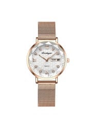 Swiss Brand POEDAGAR Women Watches Luxury Rose Gold Mesh Wristwatch Fashion Simple Waterproof Date Ladies Bracelet Watch Clock