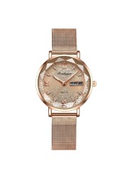 Swiss Brand POEDAGAR Women Watches Luxury Rose Gold Mesh Wristwatch Fashion Simple Waterproof Date Ladies Bracelet Watch Clock