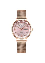 Swiss Brand POEDAGAR Women Watches Luxury Rose Gold Mesh Wristwatch Fashion Simple Waterproof Date Ladies Bracelet Watch Clock