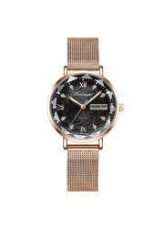 Swiss Brand POEDAGAR Women Watches Luxury Rose Gold Mesh Wristwatch Fashion Simple Waterproof Date Ladies Bracelet Watch Clock