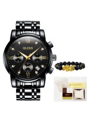 OLEVS Top Brand Luxury Quartz Watch Men Waterproof Stainless Steel Watch Man Luminous Stop Date Display Male Wristwatch