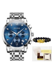 OLEVS Top Brand Luxury Quartz Watch Men Waterproof Stainless Steel Watch Man Luminous Stop Date Display Male Wristwatch