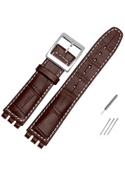 High Quality Luxury 17mm 19mm Waterproof Genuine Leather Watch Strap Band for Swatch Crocodile Pattern Leather Strap Men Blue Red