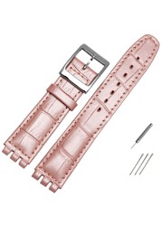 High Quality Luxury 17mm 19mm Waterproof Genuine Leather Watch Strap Band for Swatch Crocodile Pattern Leather Strap Men Blue Red