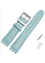 High Quality Luxury 17mm 19mm Waterproof Genuine Leather Watch Strap Band for Swatch Crocodile Pattern Leather Strap Men Blue Red