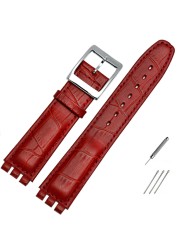 High Quality Luxury 17mm 19mm Waterproof Genuine Leather Watch Strap Band for Swatch Crocodile Pattern Leather Strap Men Blue Red