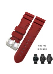 22mm 24mm 26mm Rubber Waterproof Silicone Watch Strap Replacement for Panerai Wristband Strap Pin Buckle Watchband Black Blue Red