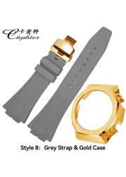 Casioak 1rd Fashion Kit for GA2100 Metal Watch Case Fluororobber Strap 316 Stainless Steel Bezel Rubber Band for GA 2100 2110