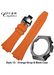 Casioak 1rd Fashion Kit for GA2100 Metal Watch Case Fluororobber Strap 316 Stainless Steel Bezel Rubber Band for GA 2100 2110