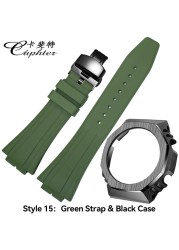 Casioak 1rd Fashion Kit for GA2100 Metal Watch Case Fluororobber Strap 316 Stainless Steel Bezel Rubber Band for GA 2100 2110