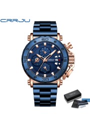 Relogio Masculino CRRJU Sport Chronograph Mens Watches Luxury Brand Full Steel Quartz Watch Waterproof Big Double Watch Men