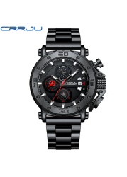 Relogio Masculino CRRJU Sport Chronograph Mens Watches Luxury Brand Full Steel Quartz Watch Waterproof Big Double Watch Men