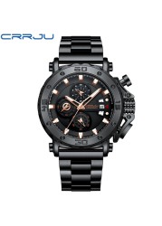 Relogio Masculino CRRJU Sport Chronograph Mens Watches Luxury Brand Full Steel Quartz Watch Waterproof Big Double Watch Men