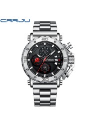 Relogio Masculino CRRJU Sport Chronograph Mens Watches Luxury Brand Full Steel Quartz Watch Waterproof Big Double Watch Men