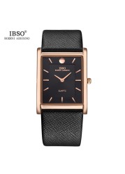 IBSO 7mm Ultra-thin Rectangle Dial Quartz Wristwatch Black Genuine Leather Strap Watch Men Business Classic Men's Quartz Watches