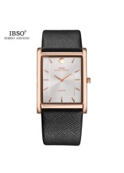 IBSO 7mm Ultra-thin Rectangle Dial Quartz Wristwatch Black Genuine Leather Strap Watch Men Business Classic Men's Quartz Watches