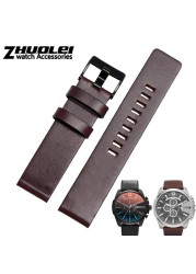 Diesel Watch Cowhide Leather Strap , Fit Strap DZ7312 | DZ4323 | DZ7257 with stainless steel pin clip 24 26 27 28 30mm