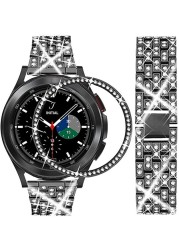 Bling Bracelet for Galaxy Watch 4 Classic 42mm 46mm 40mm 44mm Stainless Steel Strap + Bling Bezel for Galaxy Watch 3 45mm 41mm