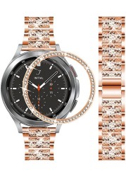 Bling Bracelet for Galaxy Watch 4 Classic 42mm 46mm 40mm 44mm Stainless Steel Strap + Bling Bezel for Galaxy Watch 3 45mm 41mm