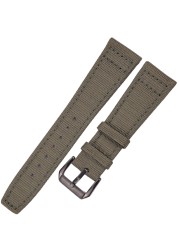 Nylon Canvas + Genuine Leather Watchband 20mm 21mm 22mm Black Green Blue Women Men Watch Band Strap With Pin Buckle