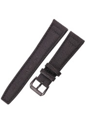 Nylon Canvas + Genuine Leather Watchband 20mm 21mm 22mm Black Green Blue Women Men Watch Band Strap With Pin Buckle