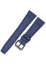 Nylon Canvas + Genuine Leather Watchband 20mm 21mm 22mm Black Green Blue Women Men Watch Band Strap With Pin Buckle