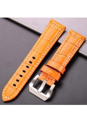 Genuine leather watches black brown red blue green orange women men watch strap for bam accessories 20mm 22mm 24mm