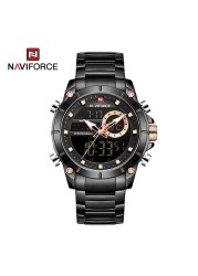 NAVIFORCE Men Military Sports Wrist Watch Gold Quartz Steel Waterproof Dual Display Male Clock Watches Relogio Masculino 9163