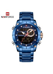 NAVIFORCE Men Military Sports Wrist Watch Gold Quartz Steel Waterproof Dual Display Male Clock Watches Relogio Masculino 9163