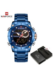 NAVIFORCE Men Military Sports Wrist Watch Gold Quartz Steel Waterproof Dual Display Male Clock Watches Relogio Masculino 9163