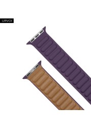 URVOI Leather Link For Apple Watch Series 7 6 SE 5 4 321 Leather Band Two Tone Strap With Magnetic Loop Buckle Brown Back