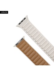 URVOI Leather Link For Apple Watch Series 7 6 SE 5 4 321 Leather Band Two Tone Strap With Magnetic Loop Buckle Brown Back