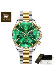 OLEVS Stainless Steel Strap Multifunction Three-eye Men's Wristwatches Quartz Waterproof Fashion Watch Men's Calendar Luminous