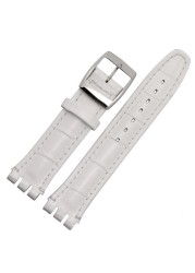 Strap for Swatch 17mm and 19mm, Genuine Leather, Black, Brown, White, Water Resistant, High Quality